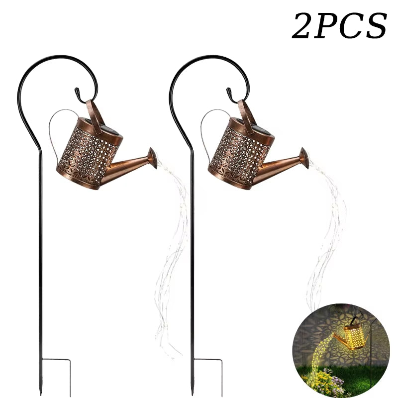 Solar-Powered LED Watering Can Lamp - Iron Star Design for Outdoor Garden and Landscape Lighting