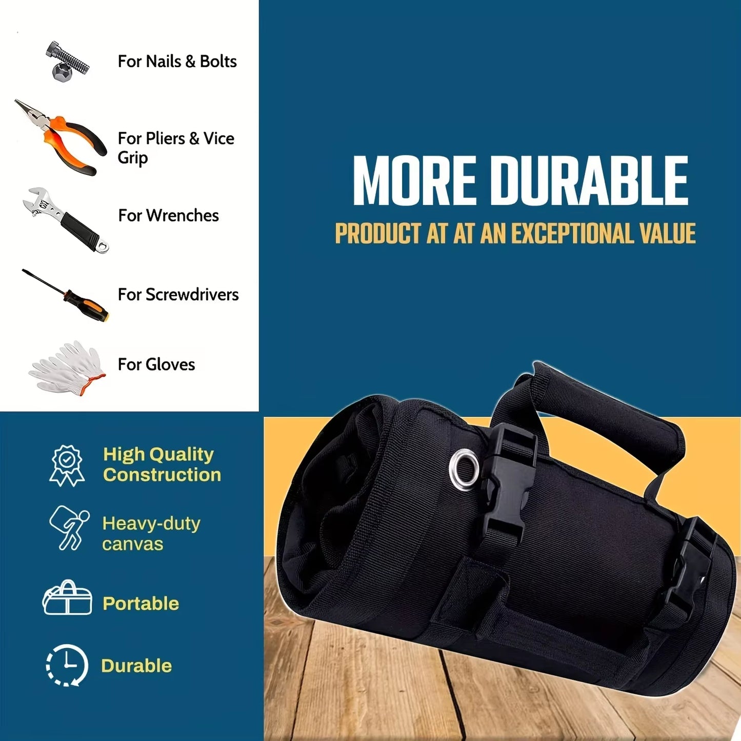 Professional Heavy-Duty Tool Bag Organizer with Removable Pouches and Six Tool Pockets