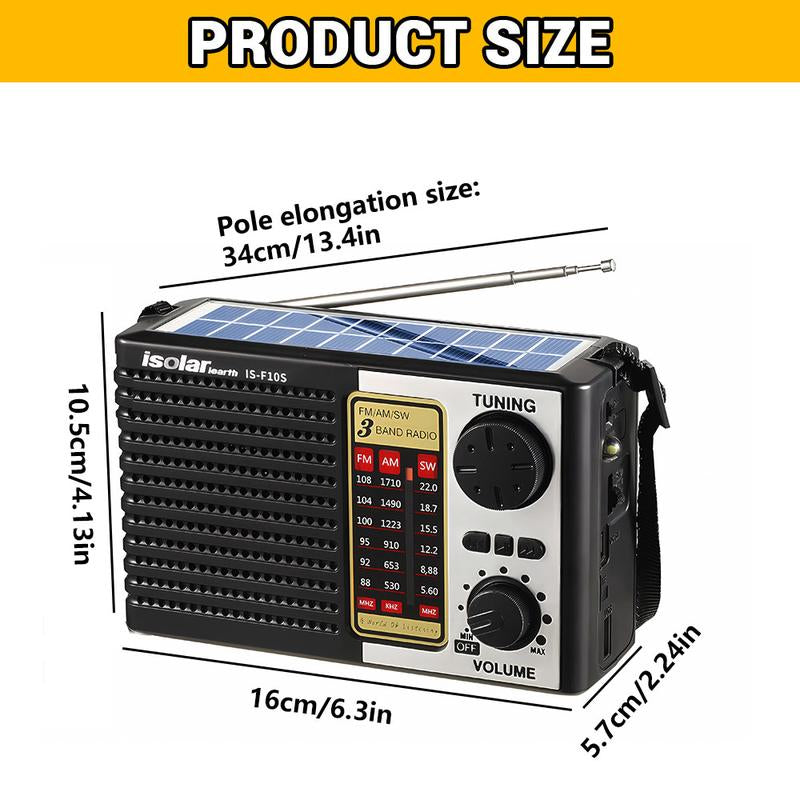 High-Quality Portable Solar Emergency Radio with MP3 Player, FM/AM & Shortwave Reception, Rechargeable and Ultra-Portable Design