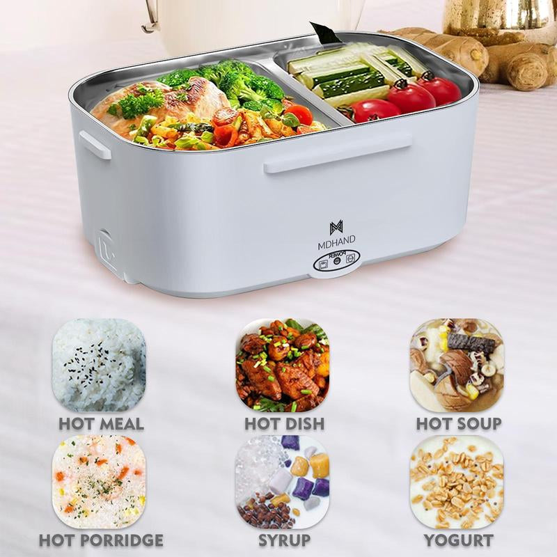 Electric Lunch Box Food Heater - 65W Fast Heating, Portable Self-Heating Food Warmer for Work, Car, and Outdoors - Available in Pink, White, and Grey with Lunch Bag