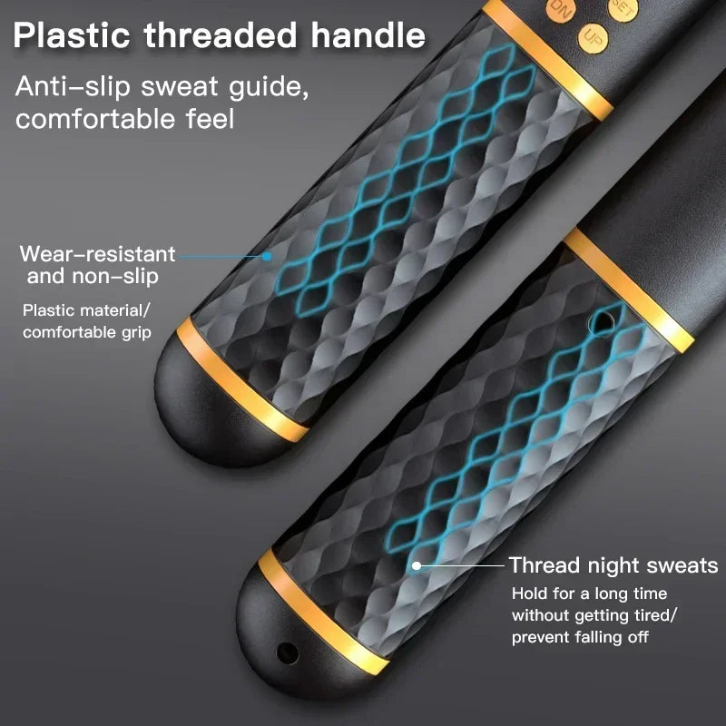 Professional Dual-Function Jump Rope with Digital Counter, High-Speed Ball Bearings, and Ergonomic Non-Slip Handles for Enhanced Calorie Tracking and Fitness.