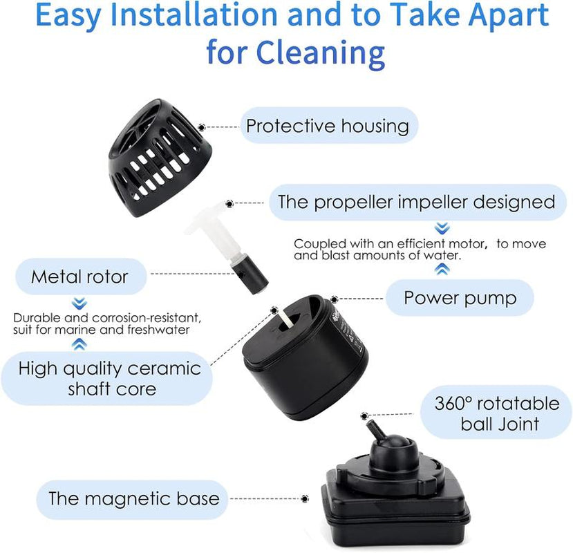 Hygger Wave Maker Pump with Magnetic Mount - Silent Powerhead for Saltwater and Freshwater Aquariums