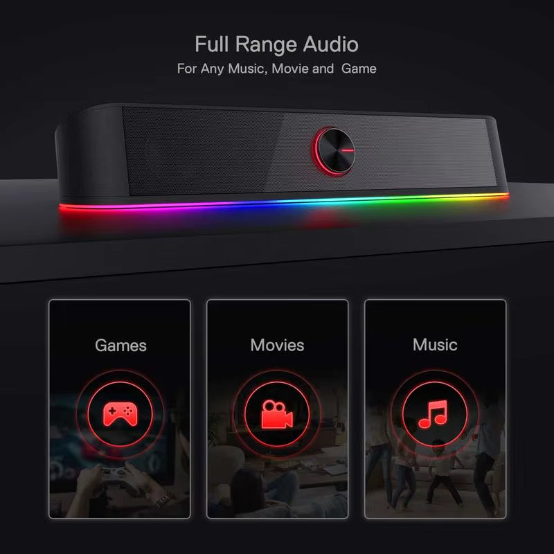 GS560 Adiemus RGB USB Desktop Soundbar - 2.0 Channel Computer Speaker with Dynamic Audio-Light Synchronization and Display