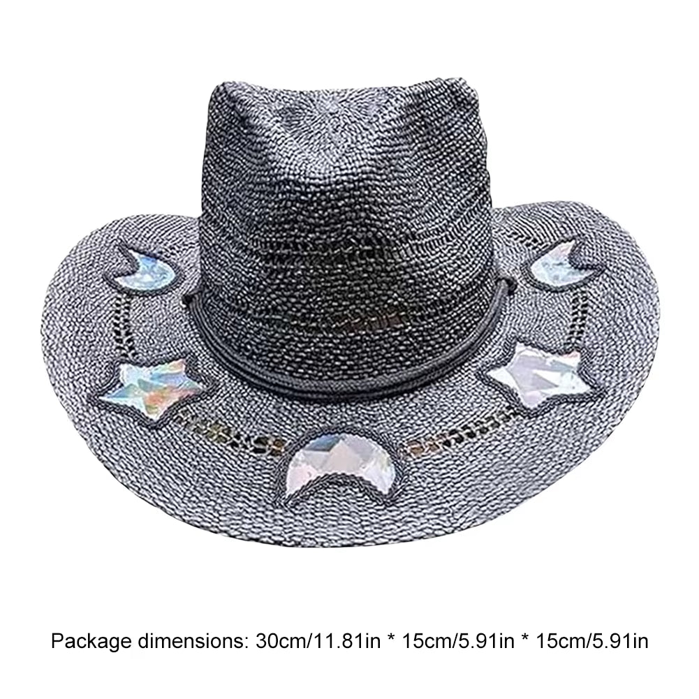 Handcrafted Wide-Brimmed Cowboy Hat for Women - Adjustable Straw Sun Hat for Travel and Beach Use