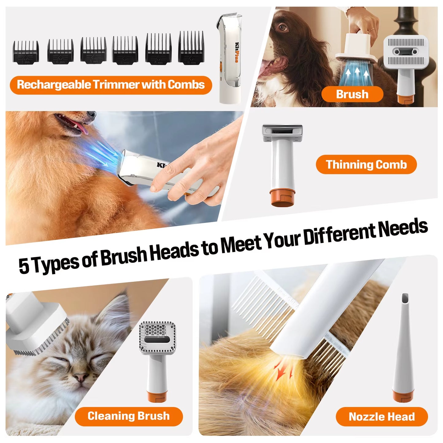Professional Dog Grooming Kit with Rechargeable Hair Trimmer, 12000Pa Suction Power, 99% Pet Hair Removal, 2L Vacuum Capacity, and 11 Essential Tools