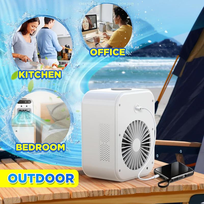 3-in-1 Portable Air Conditioner and Evaporative Cooler with Dual Mist Speeds - Perfect for Home, Office, and Outdoor Use, Equipped with 1800mAh Battery and 500ml Water Reservoir