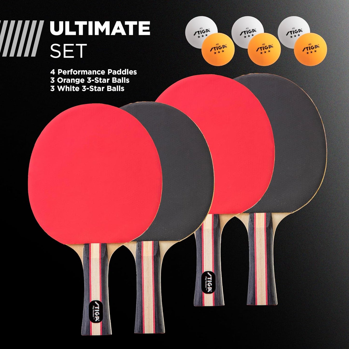 Professional Table Tennis Set for 2 or 4 Players – USATT Approved Rackets and 3-Star Balls – 5-Ply Blade with Flared Handle – Ideal for Skill Development