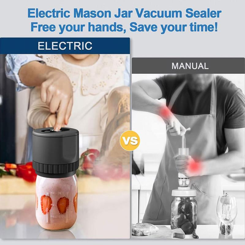 USB Electric Jar Vacuum Sealer Kit with LED Screen, Complete Sealing Machine Set Including 10 Jar Lids and Lid Opener, Ideal Kitchen Accessory for Summer Gifting