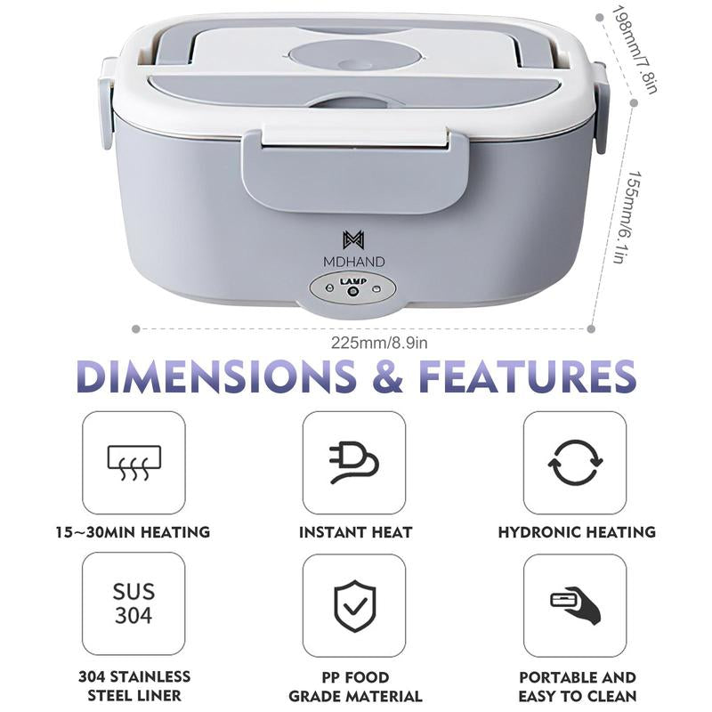 Electric Lunch Box Food Heater - 65W Fast Heating, Portable Self-Heating Food Warmer for Work, Car, and Outdoors - Available in Pink, White, and Grey with Lunch Bag