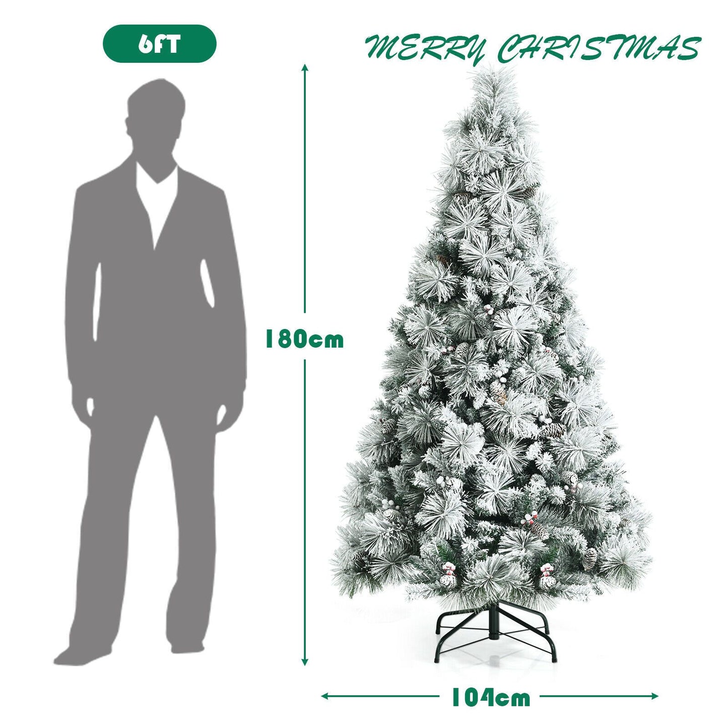Snow-Flocked Christmas Tree Featuring 652 Branches and Decorative Berries