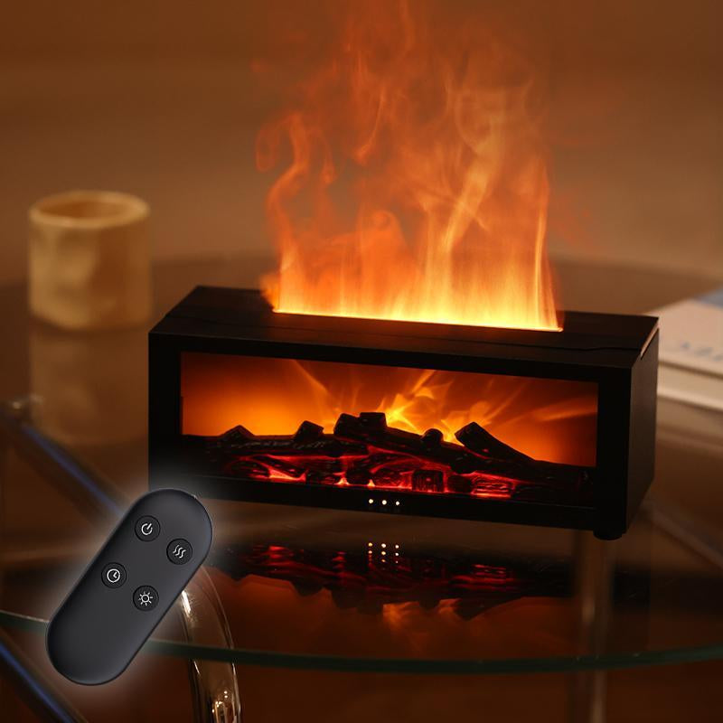 HEEYCEM USB-Powered Simulated Fireplace Flame Humidifier with Night Light, Timer, and Auto Shut-Off for Home and Office Use