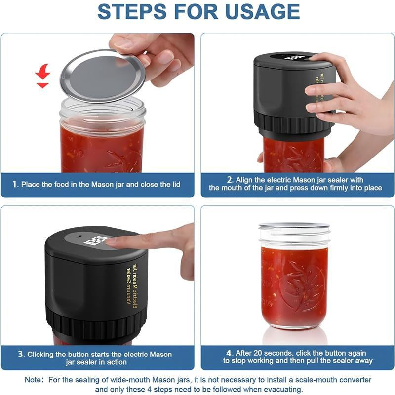 USB Electric Jar Vacuum Sealer Kit with LED Screen, Complete Sealing Machine Set Including 10 Jar Lids and Lid Opener, Ideal Kitchen Accessory for Summer Gifting
