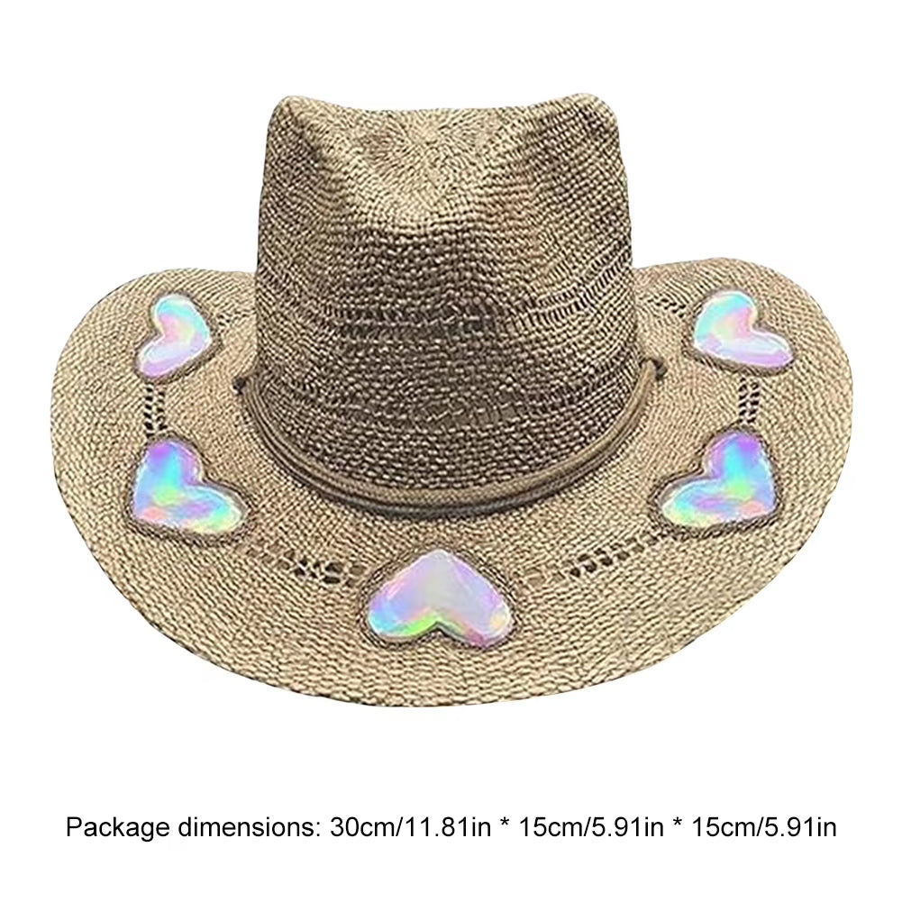 Handcrafted Wide-Brimmed Cowboy Hat for Women - Adjustable Straw Sun Hat for Travel and Beach Use