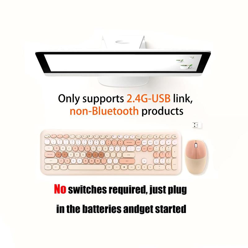 Mofii Wireless Keyboard and Mouse Combination - Full-Sized Plug and Play with Colorful Design, Silent Keycaps, and USB-A 2.4G Receiver for Laptop, PC, and Desktop Use