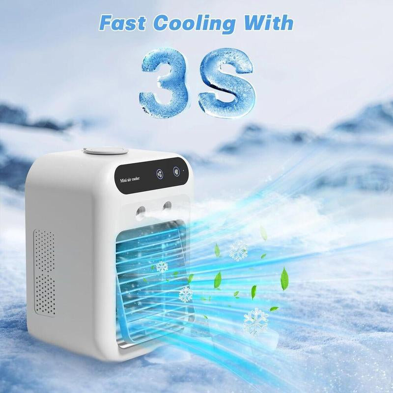 3-in-1 Portable Air Conditioner and Evaporative Cooler with Dual Mist Speeds - Perfect for Home, Office, and Outdoor Use, Equipped with 1800mAh Battery and 500ml Water Reservoir
