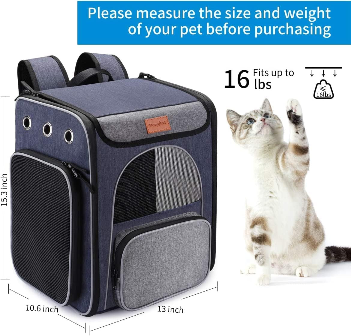 Cat Carrier Backpack - Foldable and Breathable Pet Carrier for Cats and Small Dogs with Safety Leash and Folding Bowl, Perfect for Hiking and Outdoor Travel