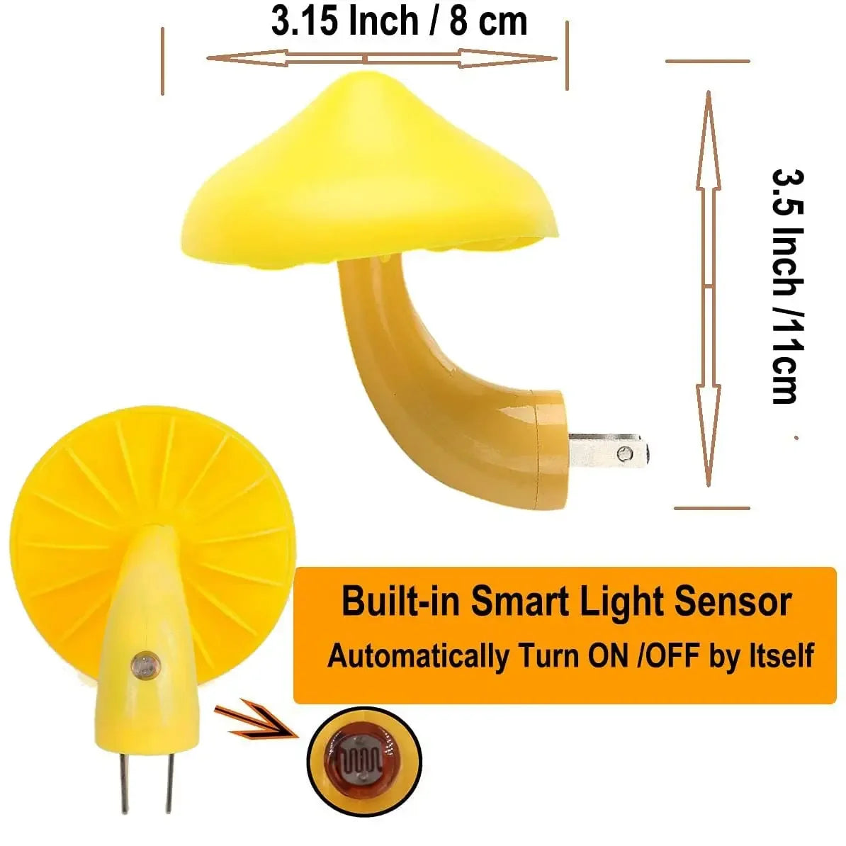 LED Night Light with Photocell Sensor - Stylish Mushroom Design for Bedrooms, Bathrooms, and Restrooms