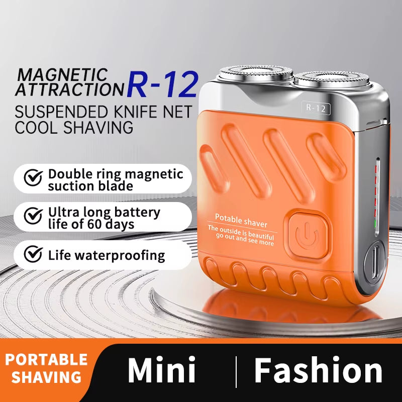 Rechargeable Dual Head Waterproof Rotary Shaver for Men's Hair and Beard Trimming - Mini Type-C Travel Design