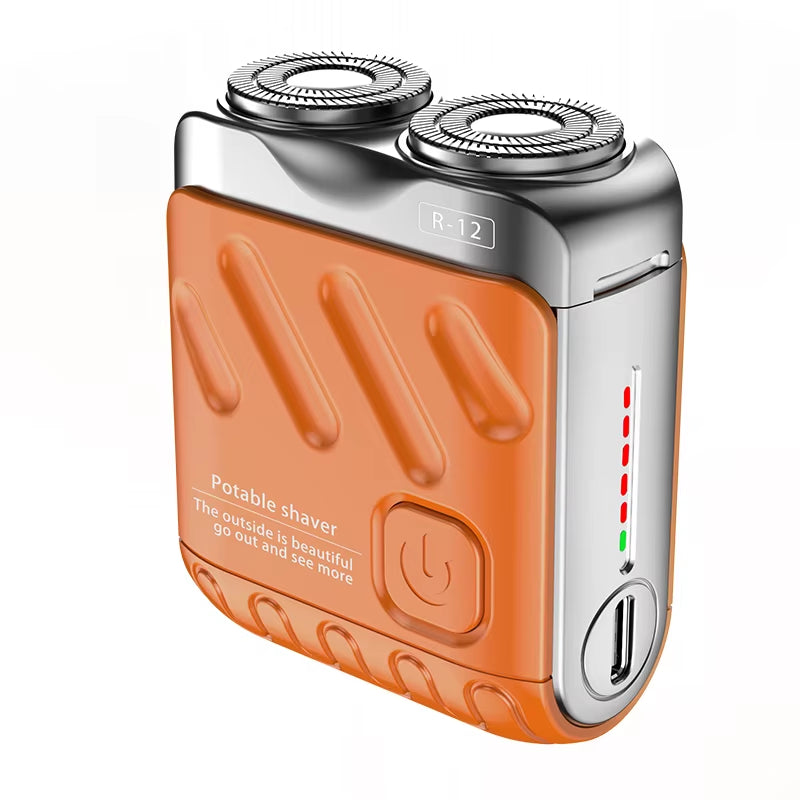 Rechargeable Dual Head Waterproof Rotary Shaver for Men's Hair and Beard Trimming - Mini Type-C Travel Design