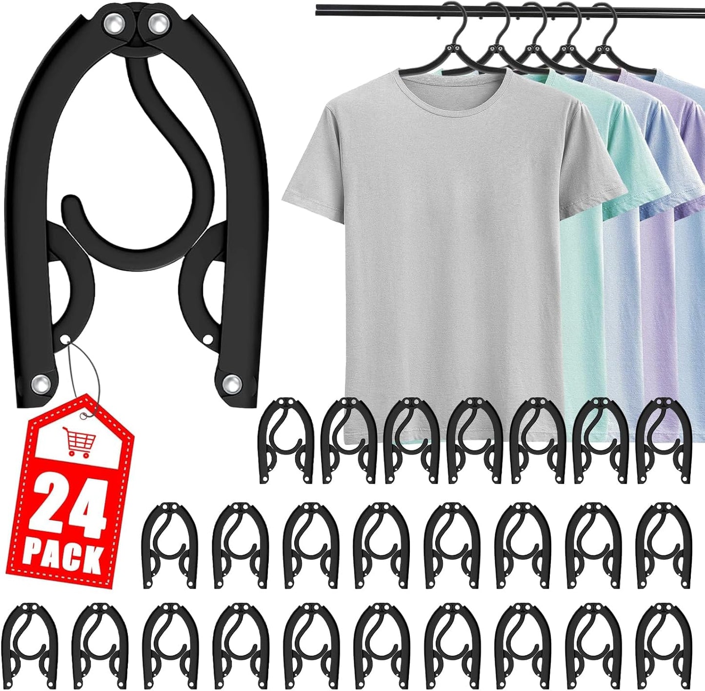 24-Pack Portable Folding Travel Hangers - Compact Clothes Drying Rack Accessories (Black)