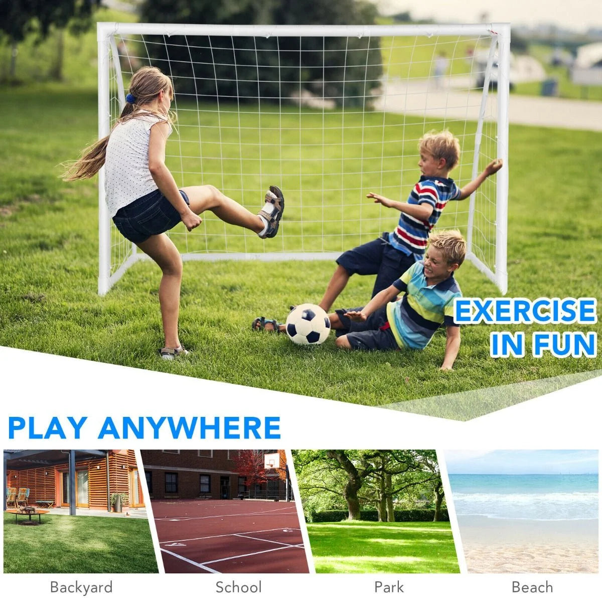 Portable Soccer Goal Featuring Durable PVC Frame and High-Strength Netting
