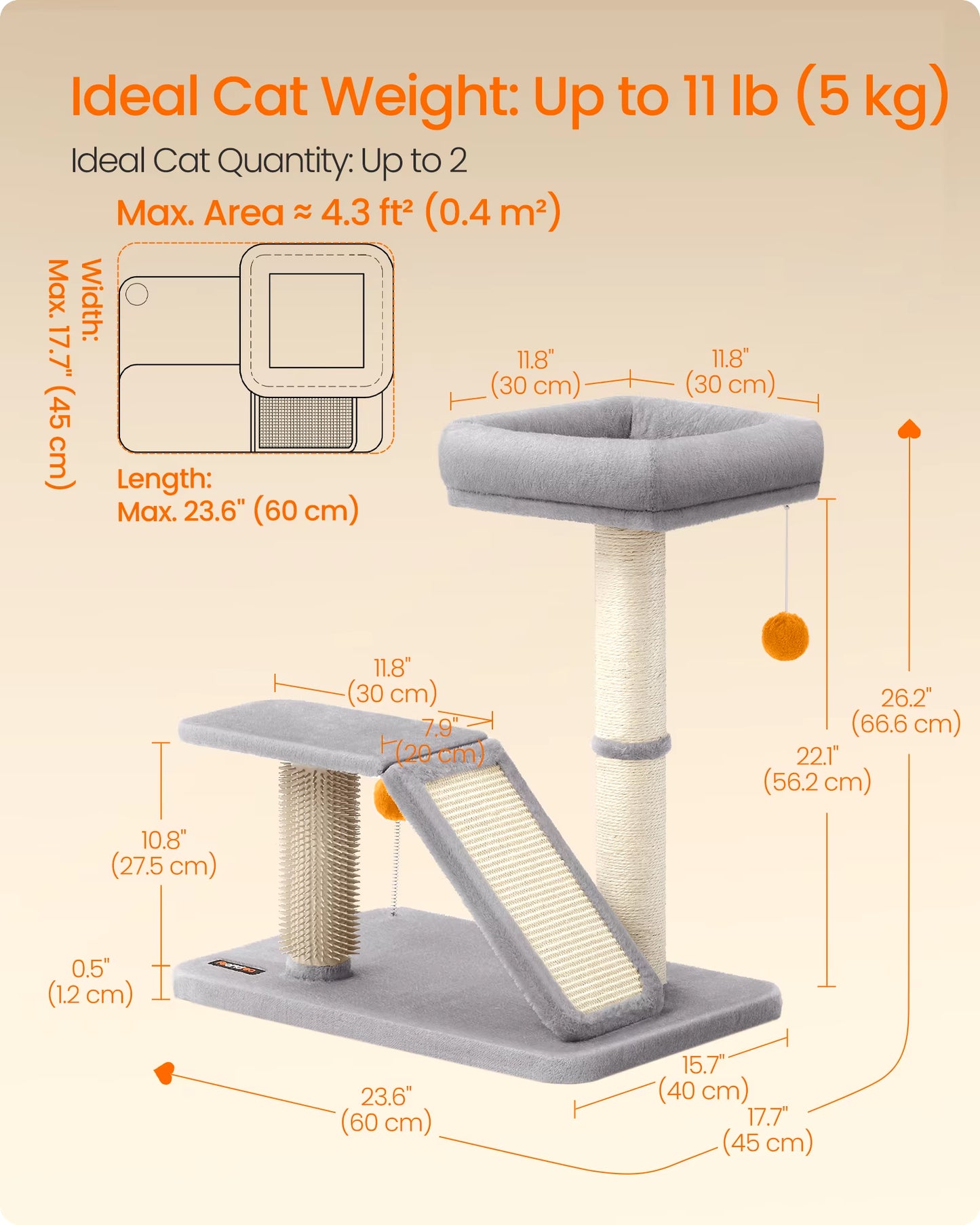 Multifunctional Cat Scratching Post with Integrated Bed, Rotatable Scratching Ramp, Perch, and Self-Grooming Feature