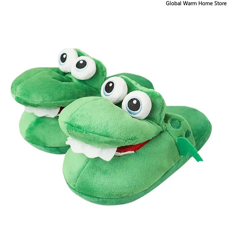 Crocodile Plush Cotton Slippers with Animated Mouth - Non-Slip Home Footwear for Children and Adults - Ideal Winter Gift