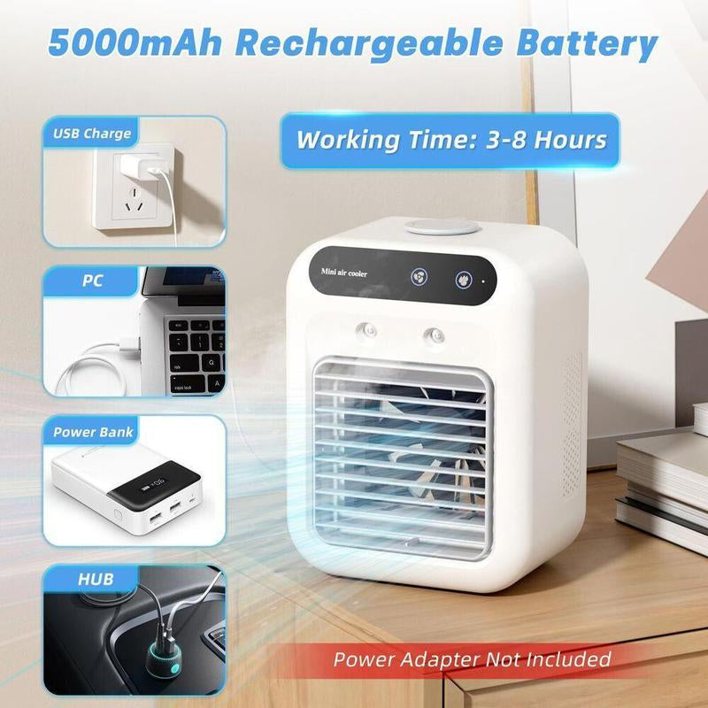 3-in-1 Portable Air Conditioner and Evaporative Cooler with Dual Mist Speeds - Perfect for Home, Office, and Outdoor Use, Equipped with 1800mAh Battery and 500ml Water Reservoir