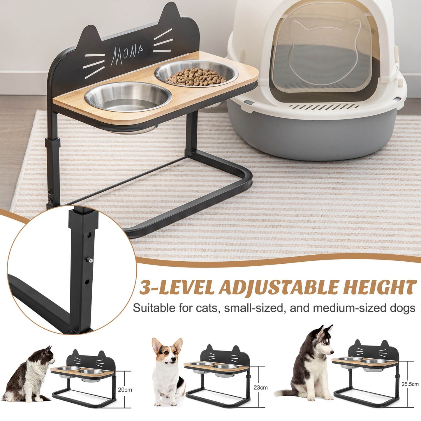 Elevated Cat Feeder with Dual Stainless Steel Bowls
