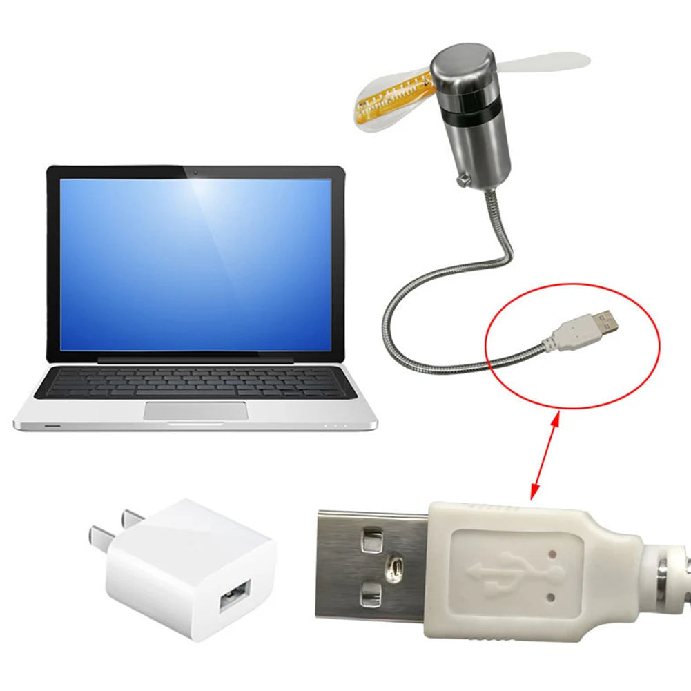 Portable RGB LED Clock Fan with Real-Time Temperature Display - 5V USB Metal Mini Fan for Computers and Laptops