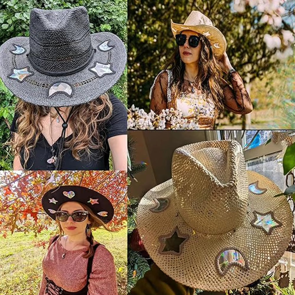 Handcrafted Wide-Brimmed Cowboy Hat for Women - Adjustable Straw Sun Hat for Travel and Beach Use