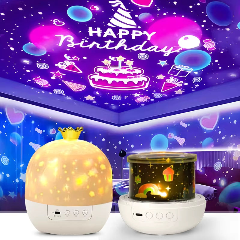 Crown Star Rotating Projection Night Lamp for Children's Bedrooms with Film Sheets - Perfect Birthday Gift