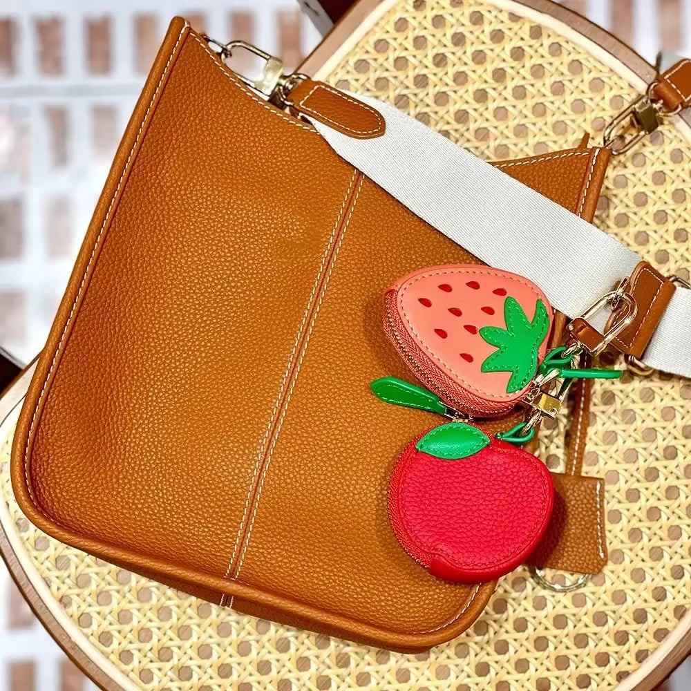 Mini Cherry-Shaped PU Leather Coin Purse - Adorable Strawberry Design Keychain and Earphone Storage Bag, Korean Style