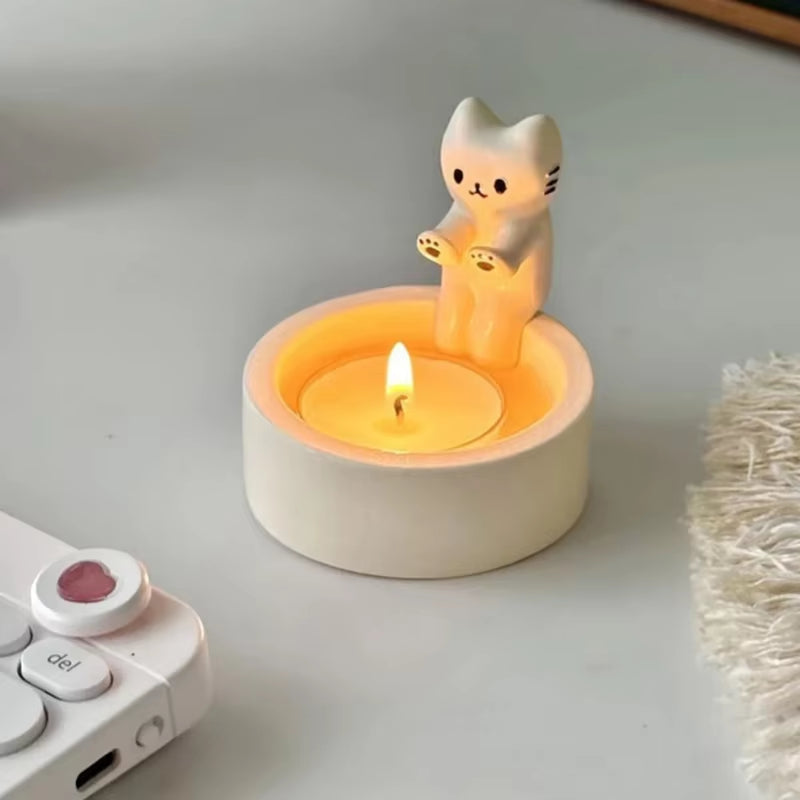 Cartoon Cat Tea Light Candle Holder - Sophisticated Decorative Accent for Home and Office