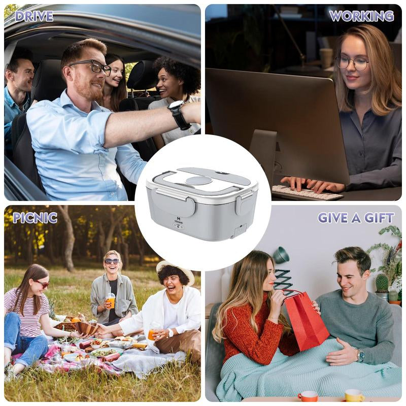 Electric Lunch Box Food Heater - 65W Fast Heating, Portable Self-Heating Food Warmer for Work, Car, and Outdoors - Available in Pink, White, and Grey with Lunch Bag