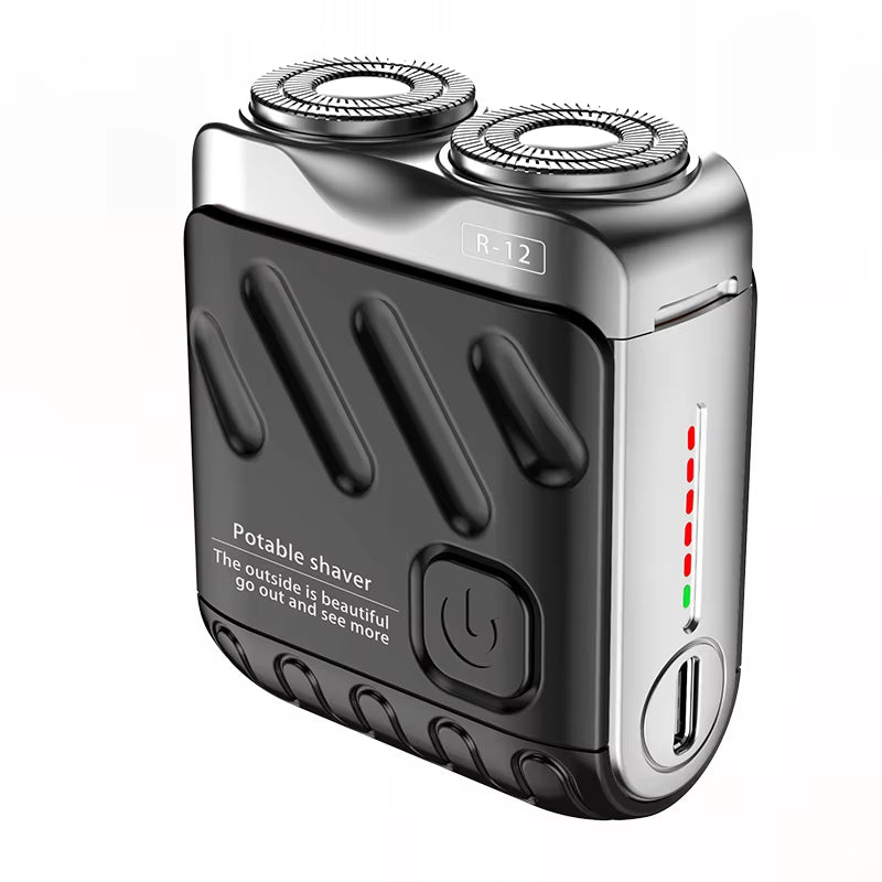 Rechargeable Dual Head Waterproof Rotary Shaver for Men's Hair and Beard Trimming - Mini Type-C Travel Design