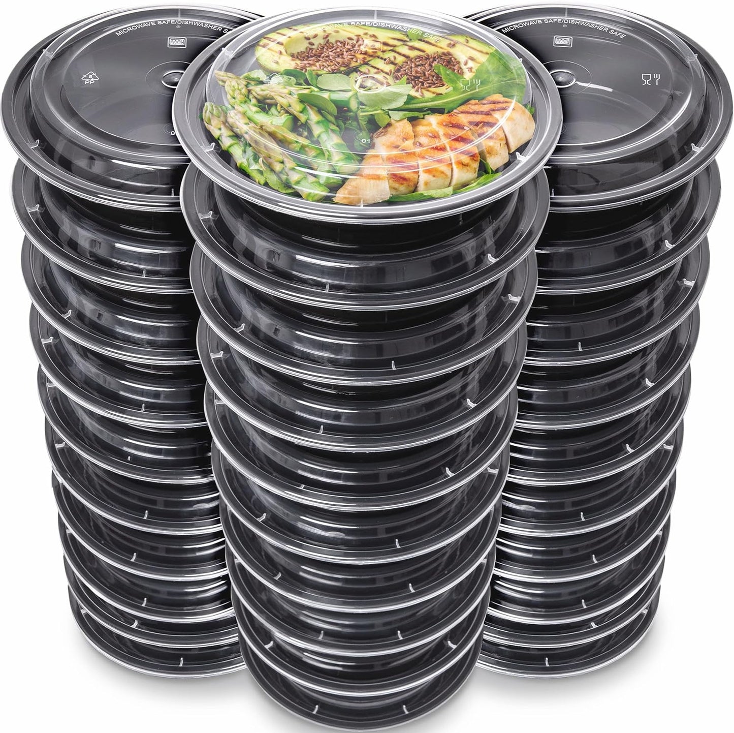 30-Pack Reusable Meal Prep Containers with Lids - Durable Plastic Food Storage for Batch Cooking - Microwavable, Freezer, and Dishwasher Safe Takeaway Lunch Boxes
