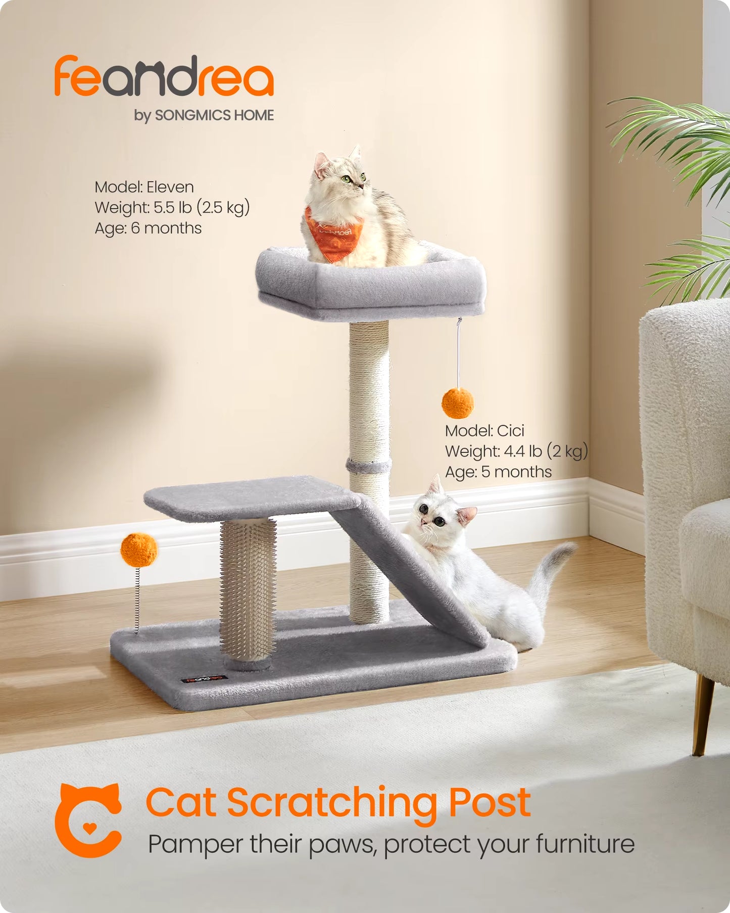 Multifunctional Cat Scratching Post with Integrated Bed, Rotatable Scratching Ramp, Perch, and Self-Grooming Feature