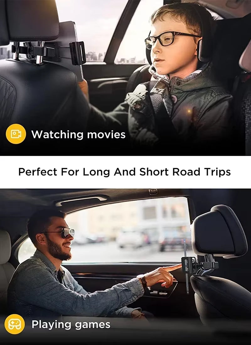 Adjustable Back Seat Headrest Mount for Phones and Tablets (4.7-12.9 Inches)