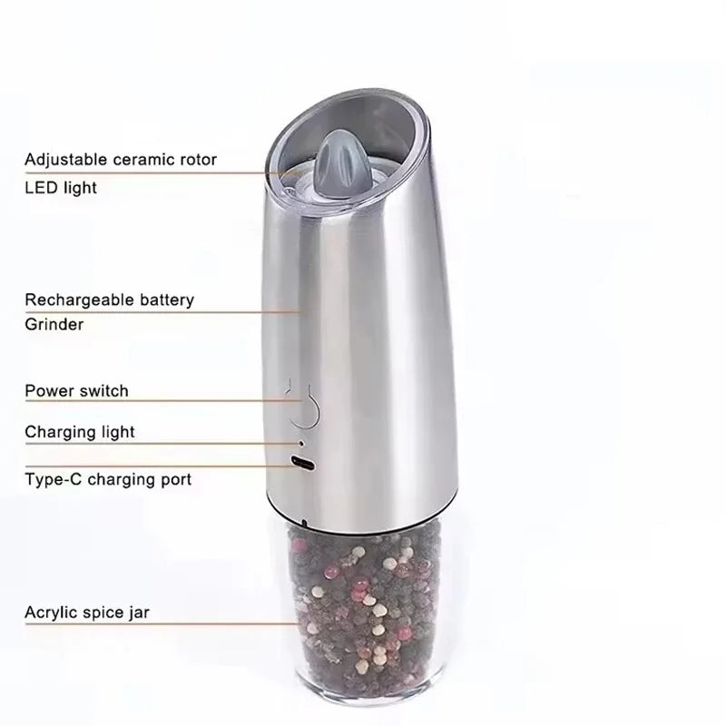 Premium USB Rechargeable Gravity Induction Electric Salt and Pepper Grinder Set
