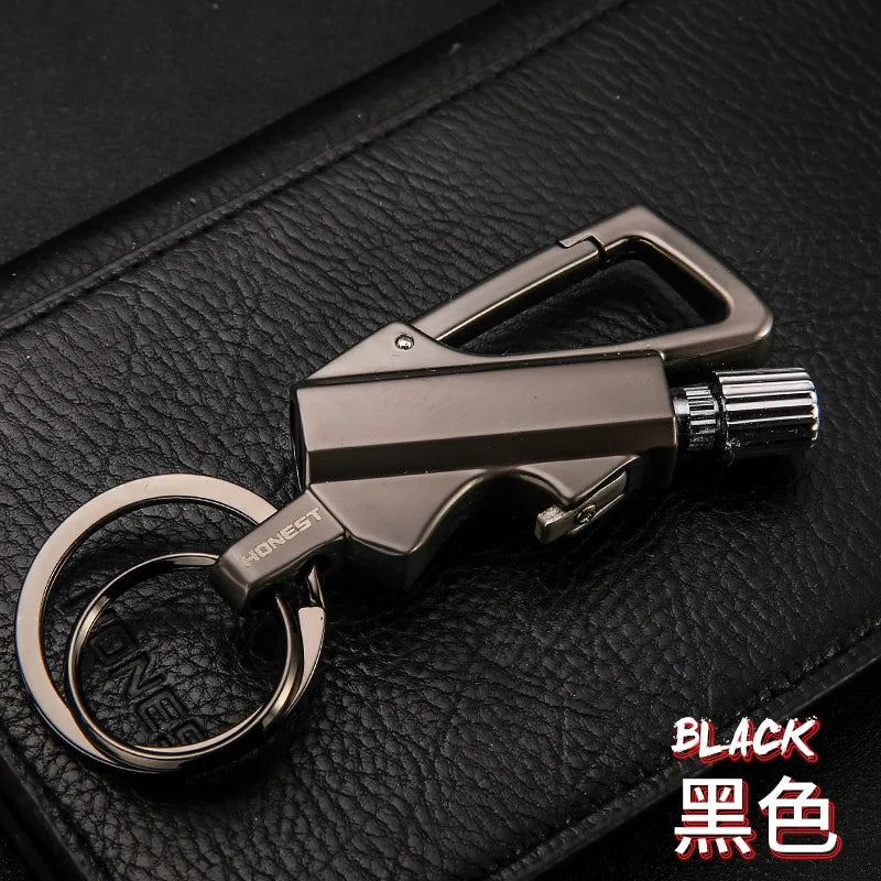 Multifunctional Keychain Kerosene Lighter with Beer Bottle Opener - Portable Outdoor Igniter and Smoking Accessory for Men