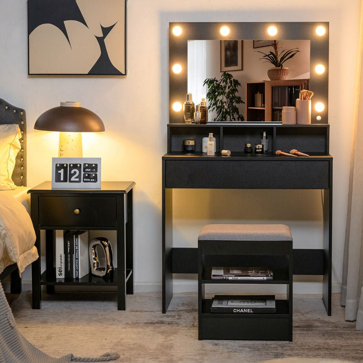 Modern Makeup Vanity Set with LED Lighted Mirror and Spacious Drawer