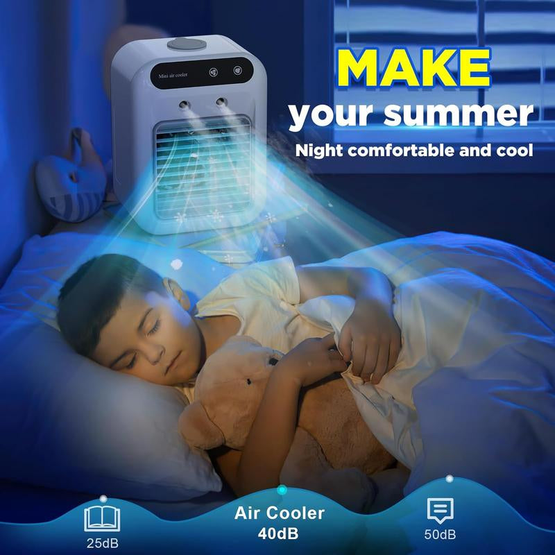 3-in-1 Portable Air Conditioner and Evaporative Cooler with Dual Mist Speeds - Perfect for Home, Office, and Outdoor Use, Equipped with 1800mAh Battery and 500ml Water Reservoir