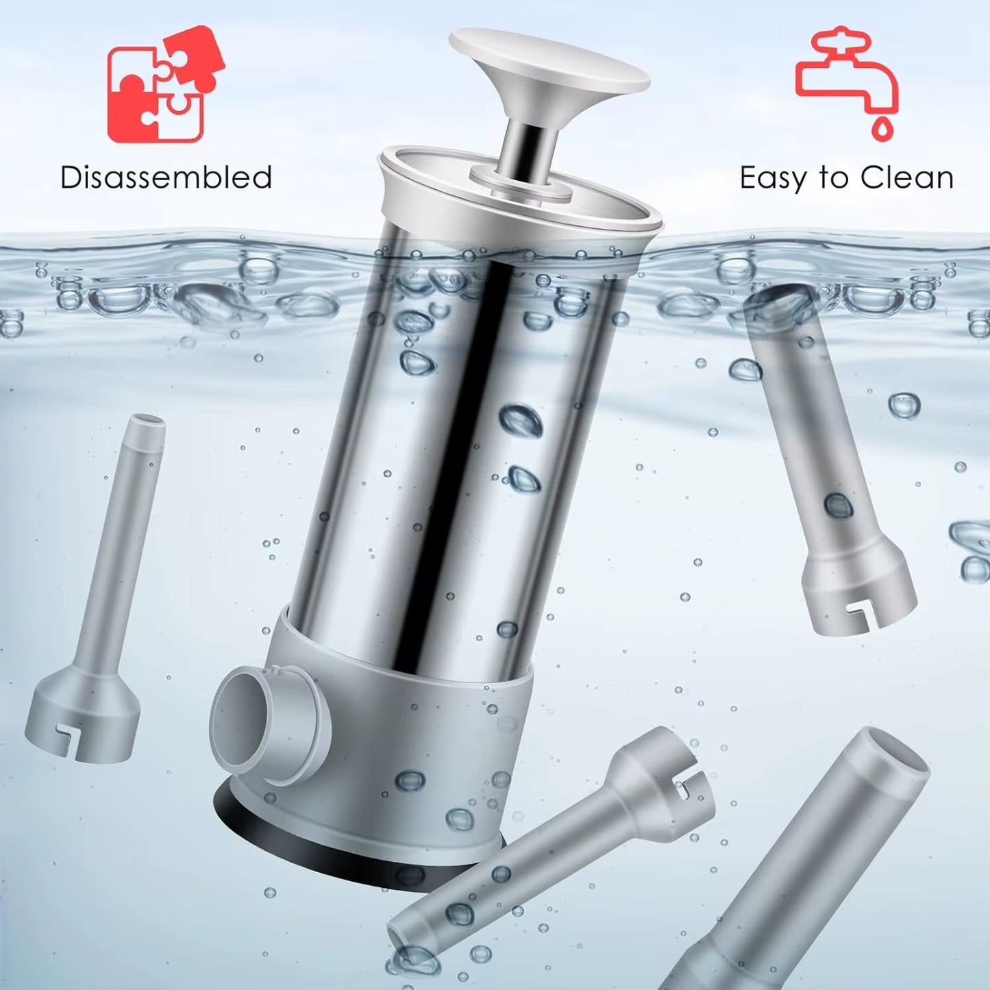 Sausage Stuffer with Four Interchangeable Stuffing Tube Sizes and Accessories