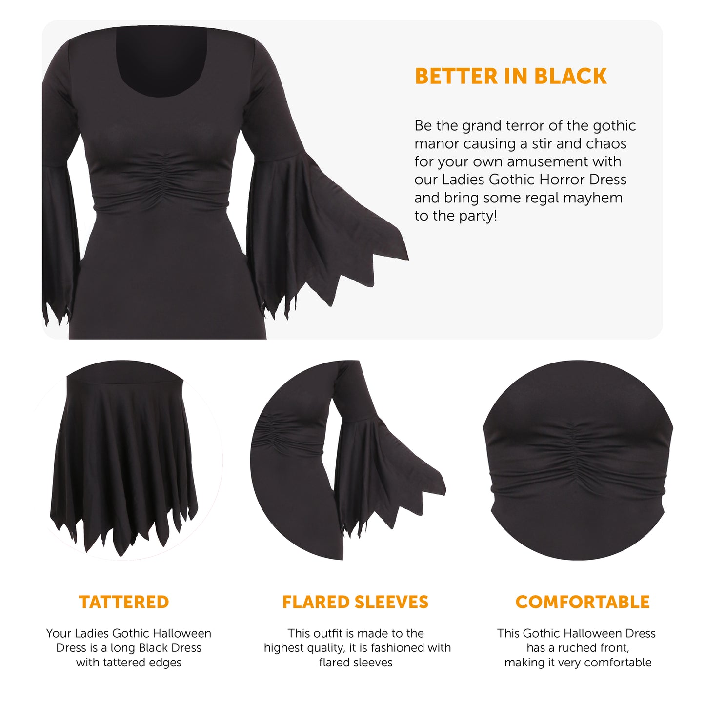 Elegant Gothic Witch Costume for Women with Fishtail Dress and Hat for Halloween