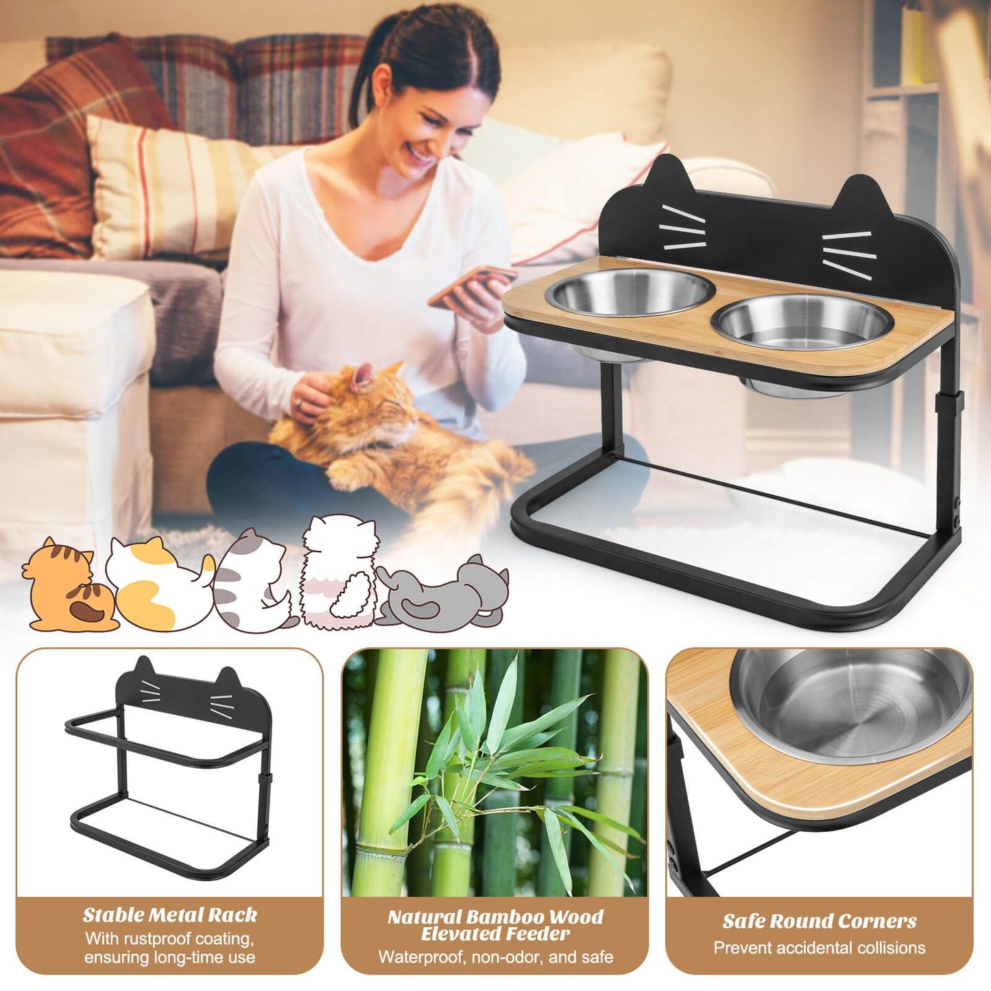 Elevated Cat Feeder with Dual Stainless Steel Bowls