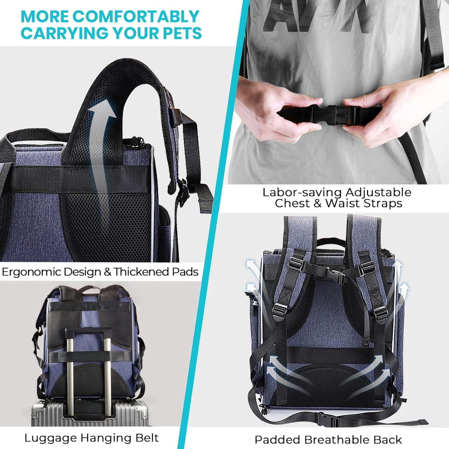 Cat Carrier Backpack - Foldable and Breathable Pet Carrier for Cats and Small Dogs with Safety Leash and Folding Bowl, Perfect for Hiking and Outdoor Travel