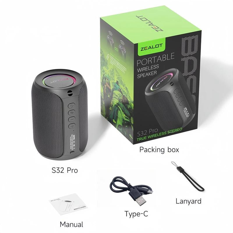 ZEALOT Wireless Bluetooth Speaker - 15W Stereo Sound with Enhanced Bass, RGB Lighting, Waterproof Design for Outdoor and Indoor Use, Perfect for Camping, Hiking, Cycling, and Gifting