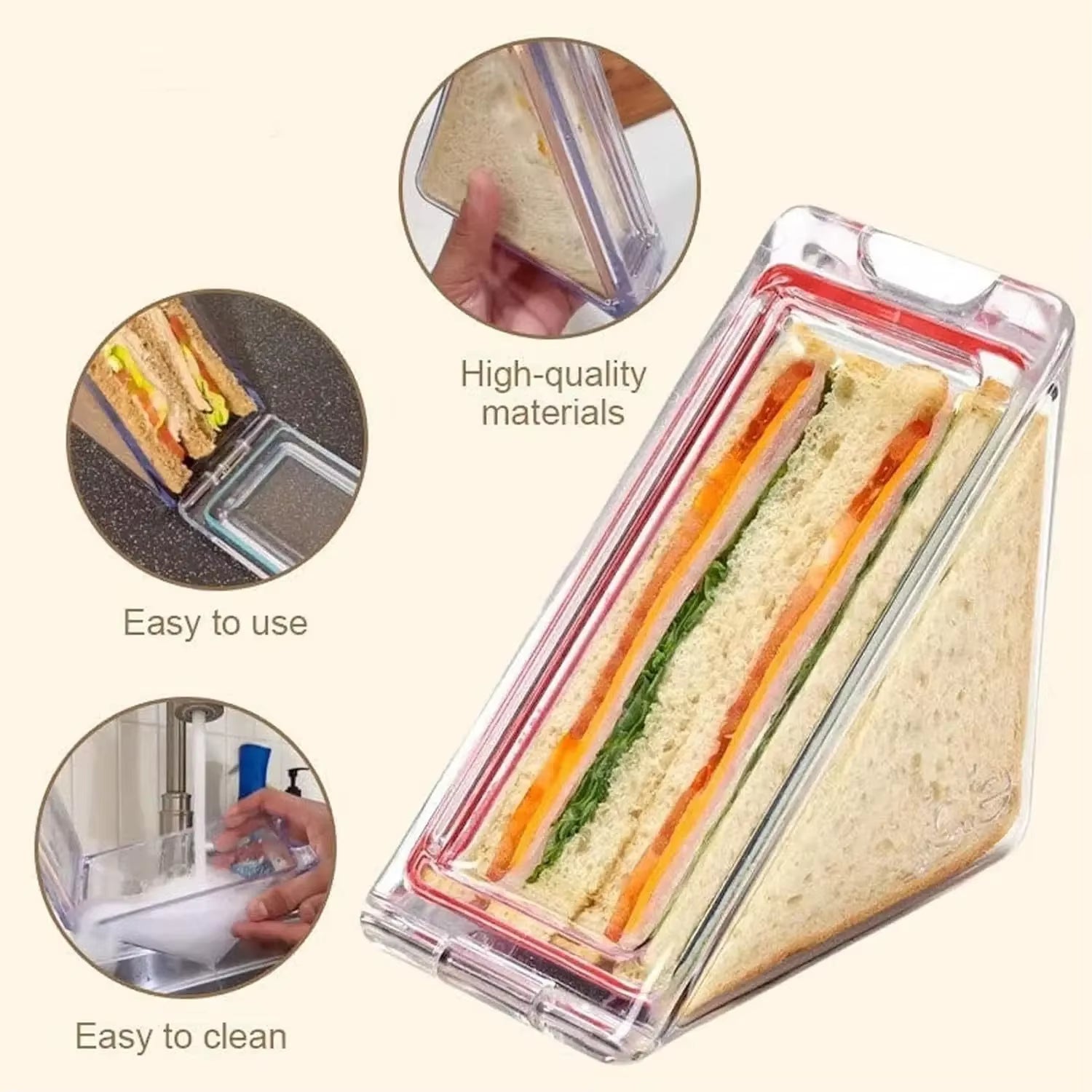 Eco-Friendly Reusable Clear Portable Triangle Sandwich Container