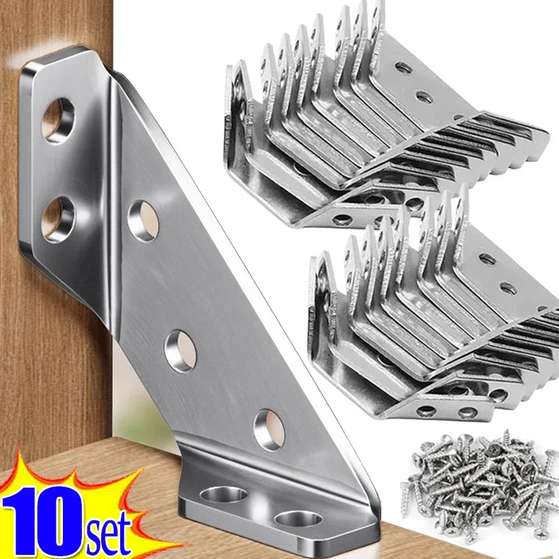 Stainless Steel Corner Brackets for Furniture Assembly - Angle Shelf Connectors and Cabinet Support with Included Screws (1-10 Pieces)